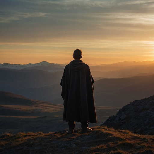 Silhouetted Figure Contemplates a Breathtaking Sunset