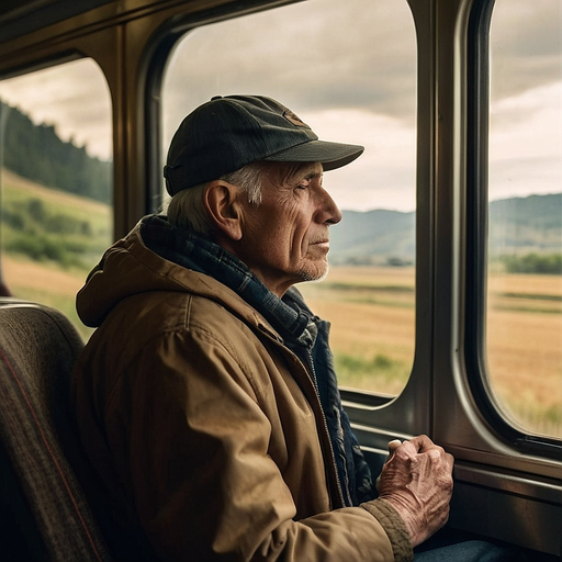 A Moment of Reflection: An Elderly Man Contemplates the Passing Landscape