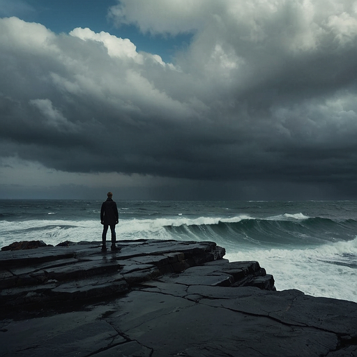 A Solitary Figure Braces Against the Storm