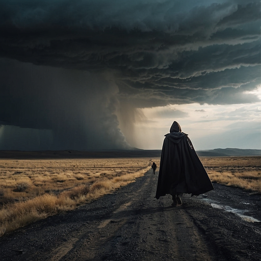 A Lone Figure Walks Towards the Storm