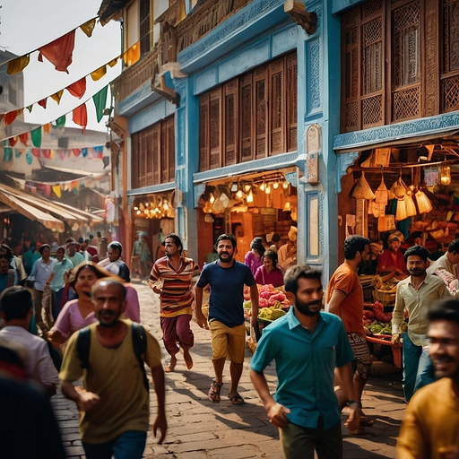 Vibrant Life in an Indian Marketplace