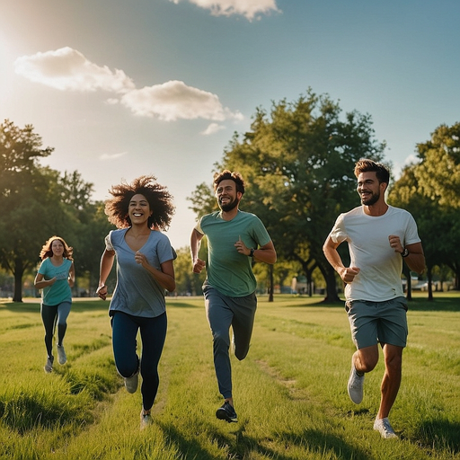 Friends Running Through Golden Sunlight