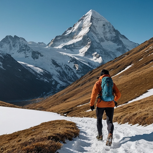 A Lone Hiker Embraces the Majesty of a Snowy Mountain