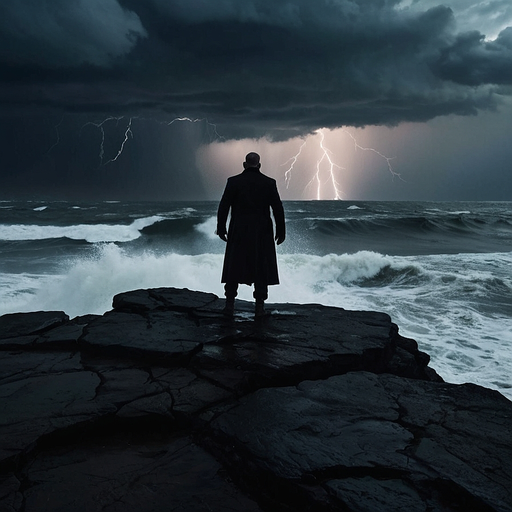 Silhouetted Figure on a Stormy Cliff