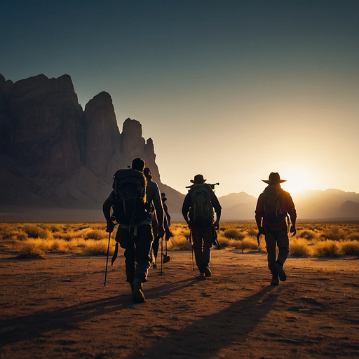 Silhouettes of Adventure: Hikers Embrace the Desert Sunset