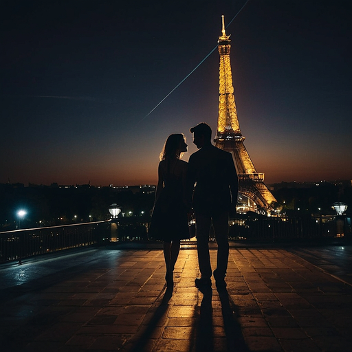 Parisian Romance at Dusk: A Timeless Silhouette