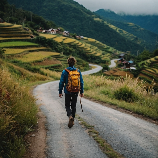 Tranquil Hike Through Mountain Terraces