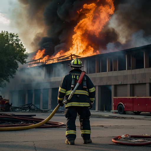 Silhouette of Courage: Firefighter Faces the Blaze