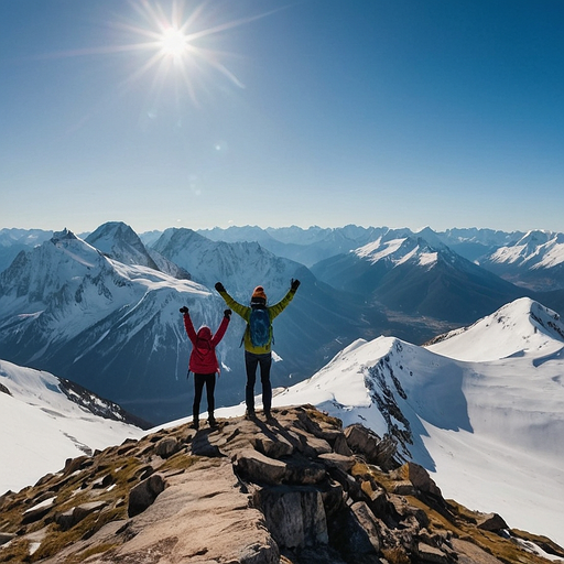 Conquering the Summit: Hikers Celebrate Victory Amidst Breathtaking Mountain Views