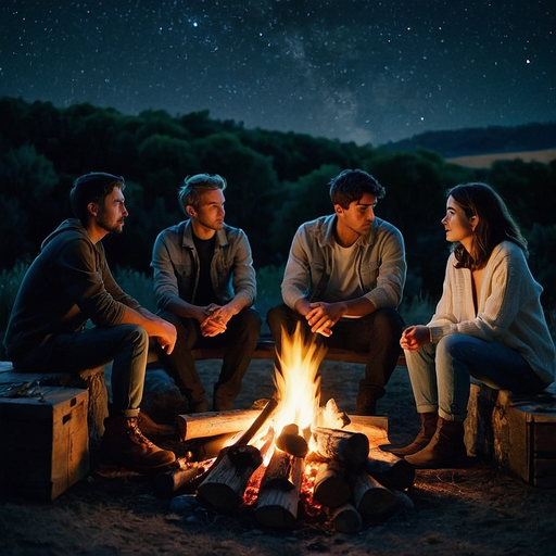 Campfire Cozy: Friends Gather Under a Starry Sky