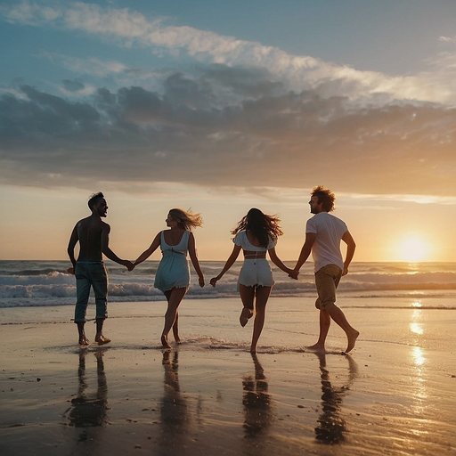 Sunset Silhouettes: Friends Embrace the Golden Hour