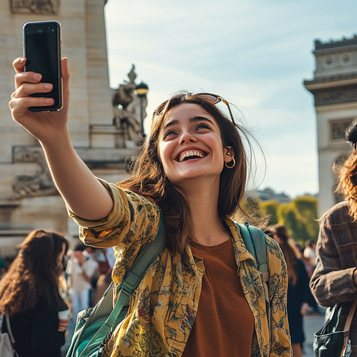 Parisian Joy: Capturing Happiness at the Arc de Triomphe