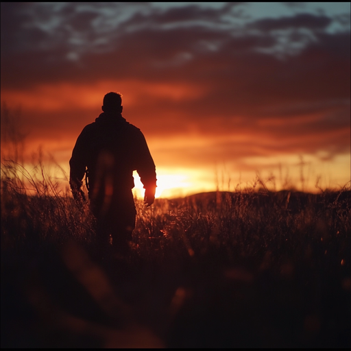 Silhouettes of Hope: A Lone Figure Walks into the Sunset