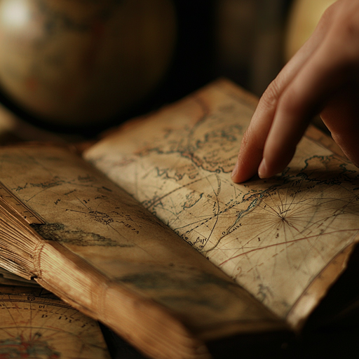 Unveiling Secrets: A Finger Points the Way on an Antique Map