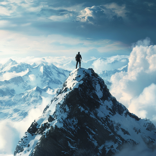 A Solitary Figure Conquers the Majestic Peaks