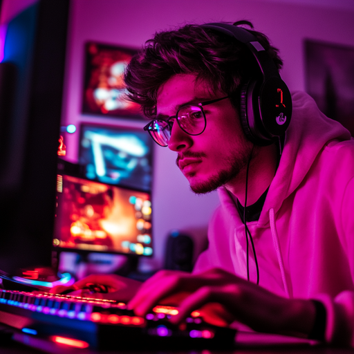 Lost in the Game: A Gamer’s Focus Under Neon Lights