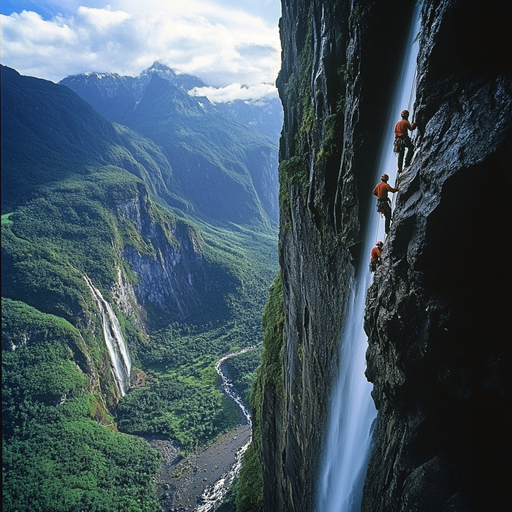 Climbers Conquer Majestic Waterfall