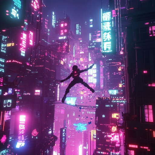 Neon City Leap: A Silhouette of Action and Mystery