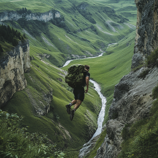 Adrenaline Rush: Hiker Takes a Leap of Faith into the Valley