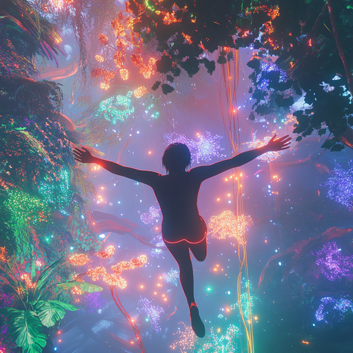 Leap into Wonder: A Silhouette of Magic in a Glowing Forest