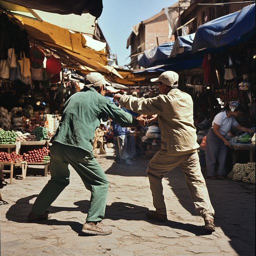 Chaos in the Market: Two Men Clash in a South American Street Brawl