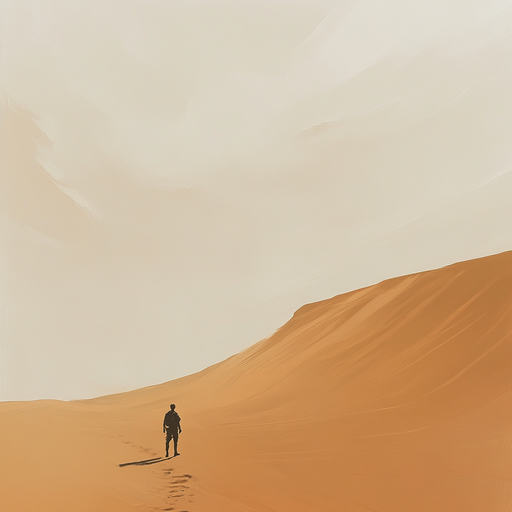 Lost in the Expanse: A Solitary Figure Contemplates the Vast Desert