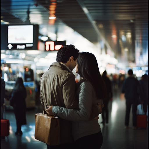 Love in the Midst of Chaos: An Intimate Embrace at the Train Station