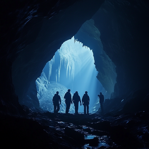 Silhouettes of Adventure: A Glimpse of Light in the Cave’s Depths