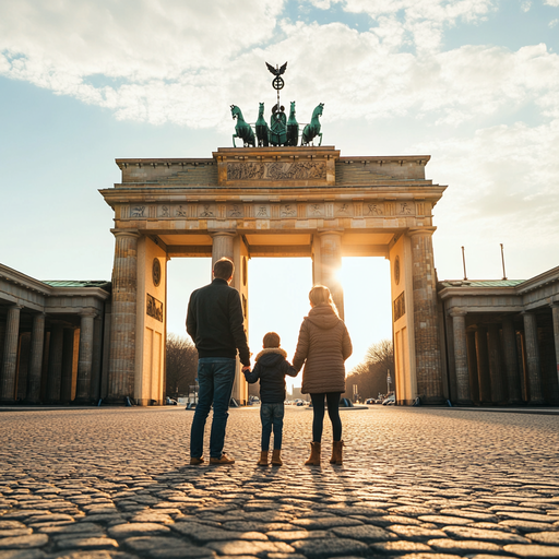 A Family’s Moment at the Brandenburg Gate: Tranquility and Hope at Sunset