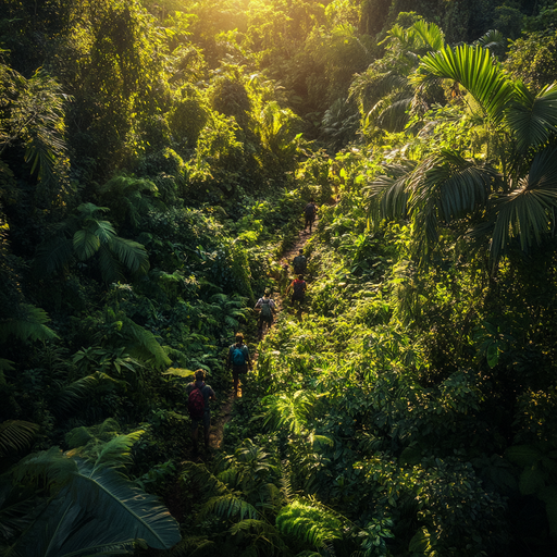 Sunlight Illuminates the Path Through the Lush Jungle