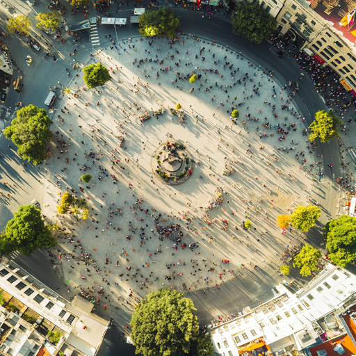 A Sea of People: Aerial View of a Bustling Public Square