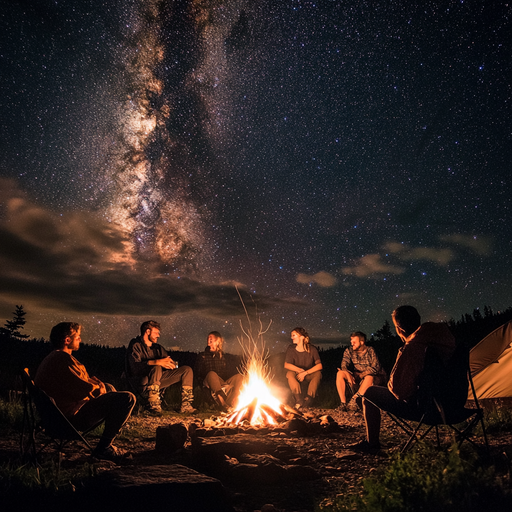 Starry Night Serenity: Friends Gather ‘Round the Campfire