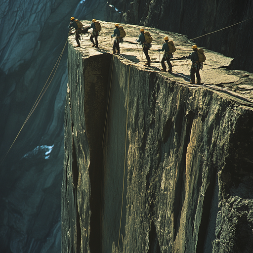 Precarious Perch: Climbers Defy Gravity on a Narrow Ledge