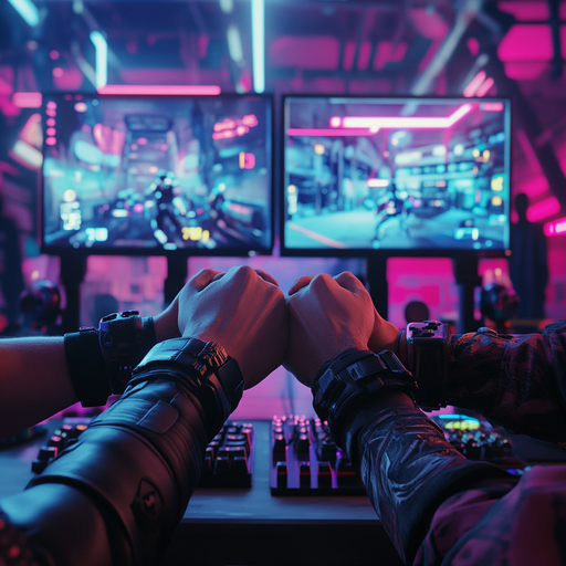 Neon Clash: Gamers Face Off in a Futuristic Showdown