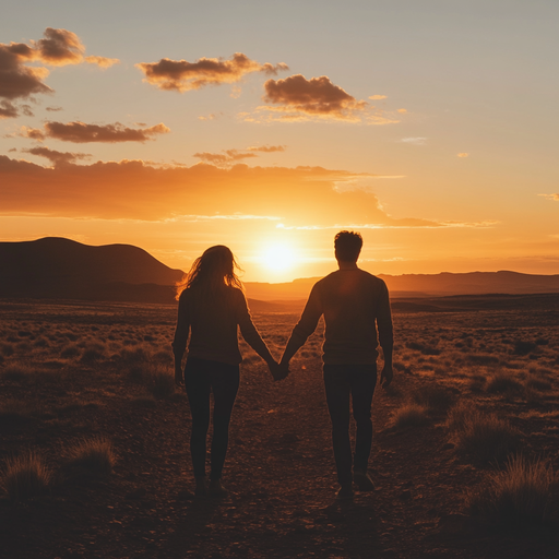 Silhouettes of Love Against a Desert Sunset