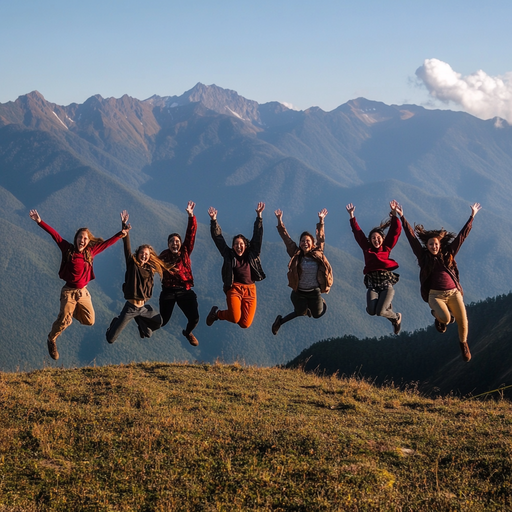 Friends Soaring High Against Majestic Mountains