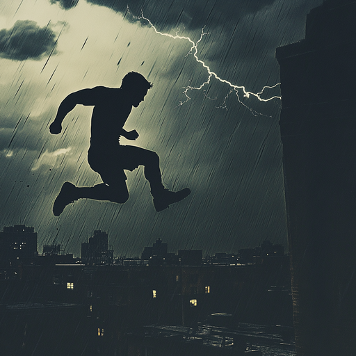 Leap of Faith: Silhouette of a Man Defying the Storm