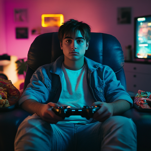 Neon Glow, Focused Play: A Gamer’s Sanctuary