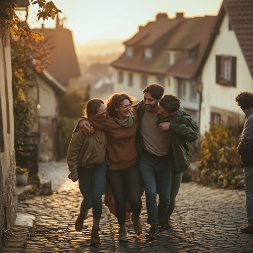 Golden Hour Friendship in a European Village