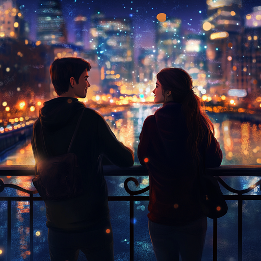 Silhouettes of Love Against the City Lights