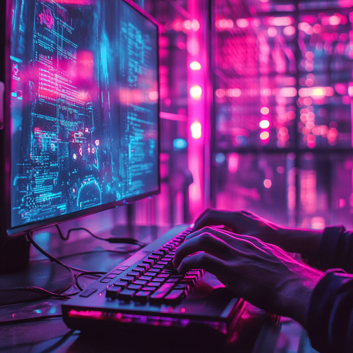 Lost in the Code: A Hacker’s Focus Under Neon Lights