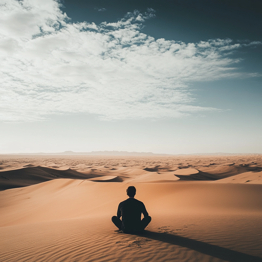 Lost in the Expanse: A Solitary Figure Contemplates the Vastness of the Desert