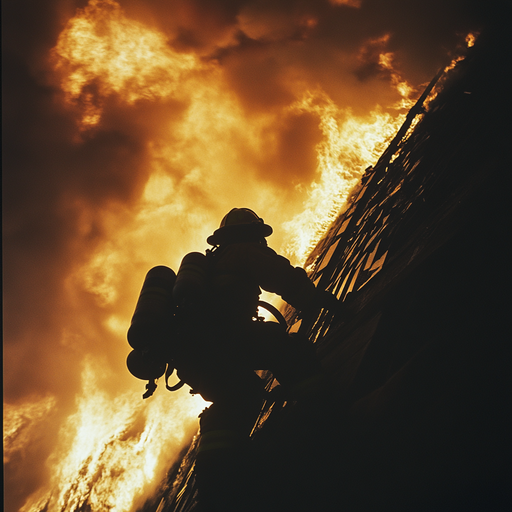 Heroic Silhouette: Firefighter Battles Blaze