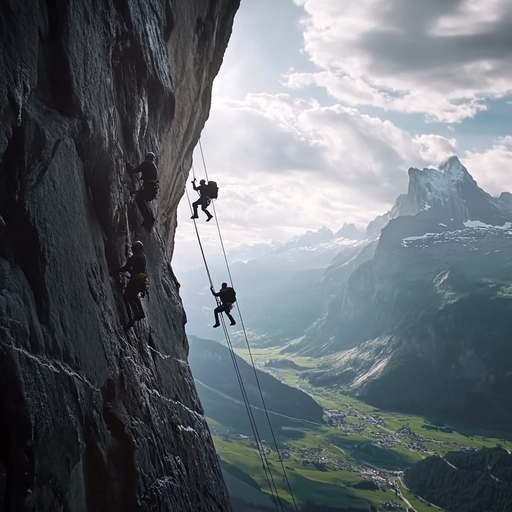 Silhouettes of Courage: Climbers Brave a Majestic Mountain