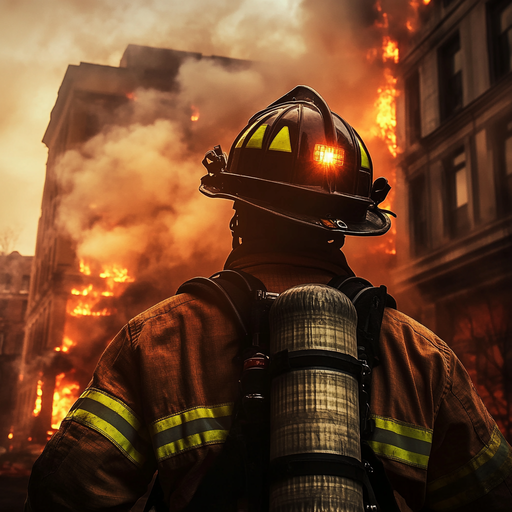 Firefighter Silhouetted Against Blazing Inferno