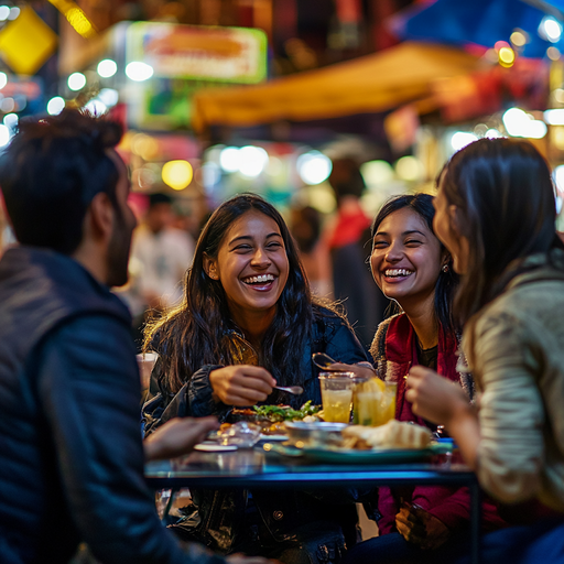 Laughter, Lights, and Good Times: Friends Share a Joyful Meal