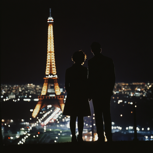 Silhouettes of Love Against the Eiffel Tower