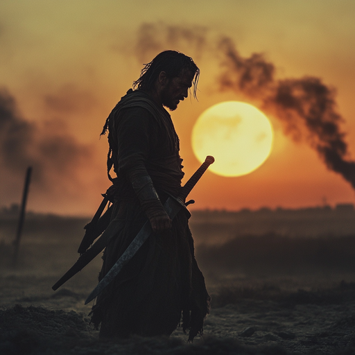 Silhouetted Warrior at Sunset’s Edge