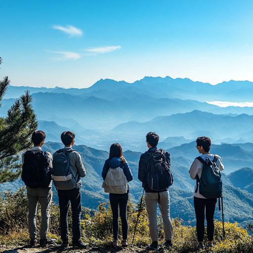 Contemplating the Vastness: Hikers on a Mountaintop