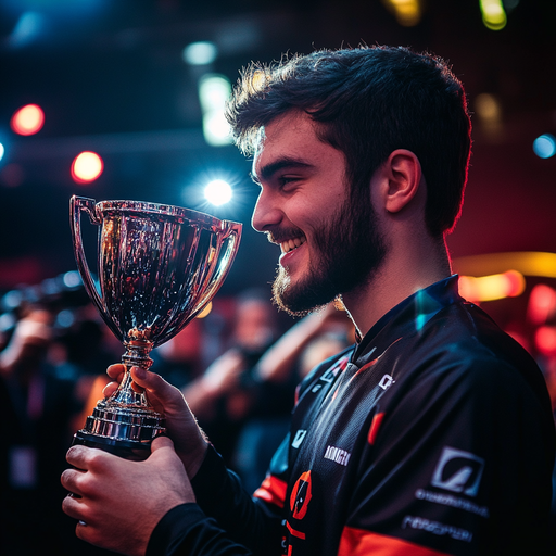 Champion’s Smile: Gamer Celebrates Victory in a Blaze of Lights